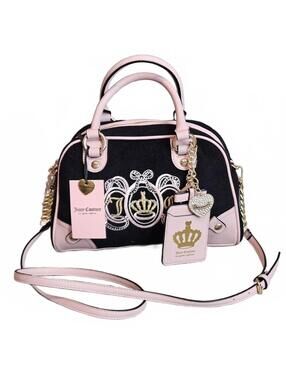 Juicy Couture Lovers Club Bowler Black Pink Velour Rhinestone Charm NWT Y2K
